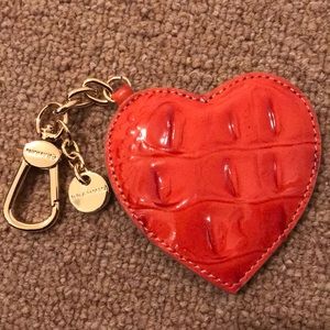 Brahmin orange red leather keychain heart